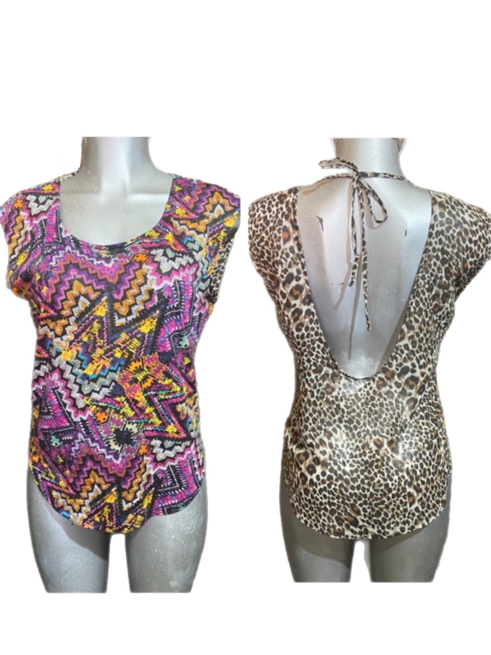 Daytrip Chiffon Open Back Blouse Top Sz Large Colorful & Animal Print Rave Edgy